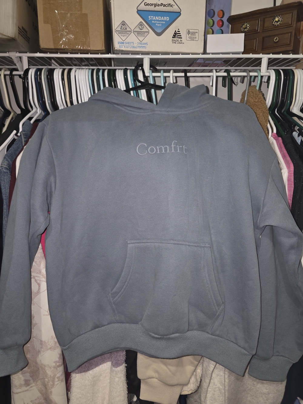 Comfort Embroidered Kids Blue Gray Hoodie Sweatshirt